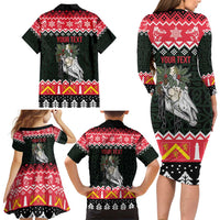 Personalized Anglesey Wales Christmas Family Matching Long Sleeve Bodycon Dress and Hawaiian Shirt Mari Lwyd Celtic Knot Style - Wonder Print Shop