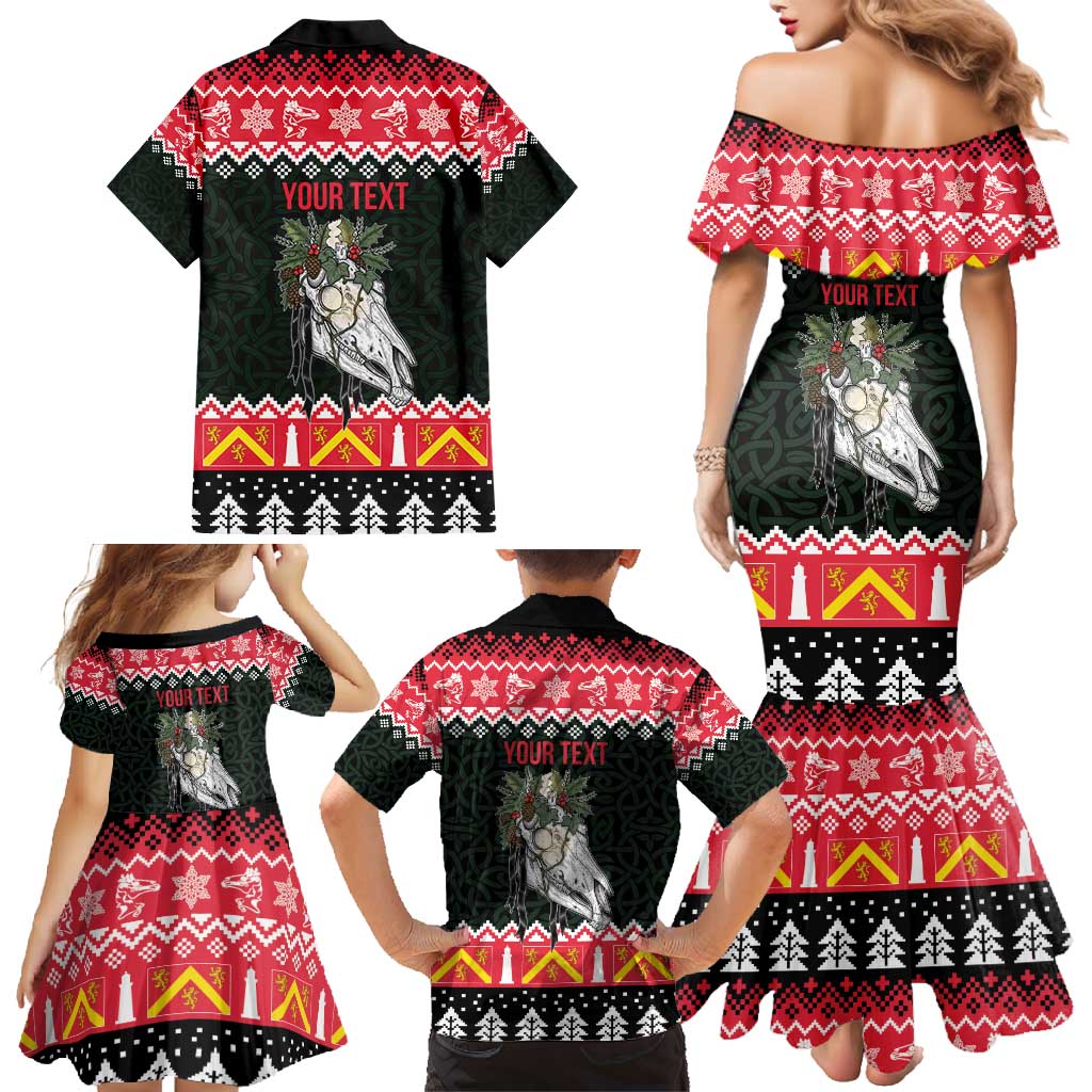 Personalized Anglesey Wales Christmas Family Matching Mermaid Dress and Hawaiian Shirt Mari Lwyd Celtic Knot Style - Wonder Print Shop