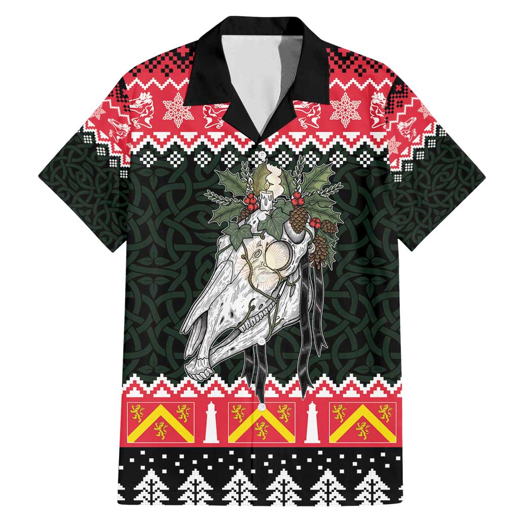 Personalized Anglesey Wales Christmas Family Matching Mermaid Dress and Hawaiian Shirt Mari Lwyd Celtic Knot Style - Wonder Print Shop