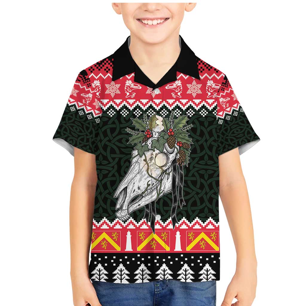 Personalized Anglesey Wales Christmas Family Matching Mermaid Dress and Hawaiian Shirt Mari Lwyd Celtic Knot Style - Wonder Print Shop