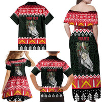 Personalized Anglesey Wales Christmas Family Matching Off Shoulder Maxi Dress and Hawaiian Shirt Mari Lwyd Celtic Knot Style - Wonder Print Shop