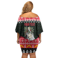 Personalized Anglesey Wales Christmas Family Matching Off Shoulder Short Dress and Hawaiian Shirt Mari Lwyd Celtic Knot Style - Wonder Print Shop