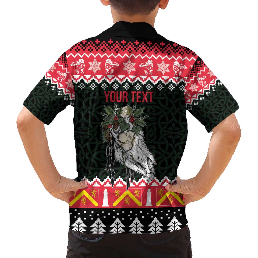 Personalized Anglesey Wales Christmas Family Matching Puletasi and Hawaiian Shirt Mari Lwyd Celtic Knot Style - Wonder Print Shop