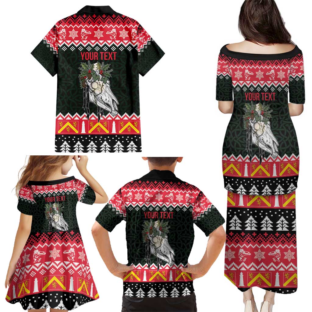 Personalized Anglesey Wales Christmas Family Matching Puletasi and Hawaiian Shirt Mari Lwyd Celtic Knot Style - Wonder Print Shop