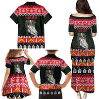 Personalized Anglesey Wales Christmas Family Matching Puletasi and Hawaiian Shirt Mari Lwyd Celtic Knot Style - Wonder Print Shop