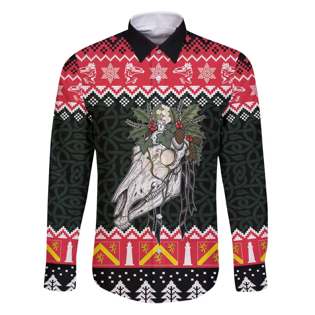 Personalized Anglesey Wales Christmas Family Matching Puletasi and Hawaiian Shirt Mari Lwyd Celtic Knot Style - Wonder Print Shop