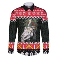 Personalized Anglesey Wales Christmas Family Matching Puletasi and Hawaiian Shirt Mari Lwyd Celtic Knot Style - Wonder Print Shop