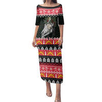 Personalized Anglesey Wales Christmas Family Matching Puletasi and Hawaiian Shirt Mari Lwyd Celtic Knot Style - Wonder Print Shop