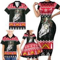 Personalized Anglesey Wales Christmas Family Matching Short Sleeve Bodycon Dress and Hawaiian Shirt Mari Lwyd Celtic Knot Style - Wonder Print Shop