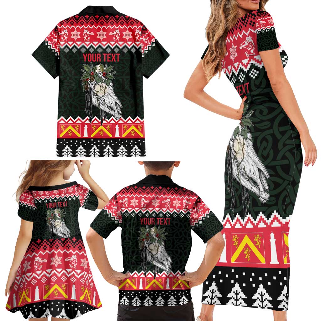 Personalized Anglesey Wales Christmas Family Matching Short Sleeve Bodycon Dress and Hawaiian Shirt Mari Lwyd Celtic Knot Style - Wonder Print Shop