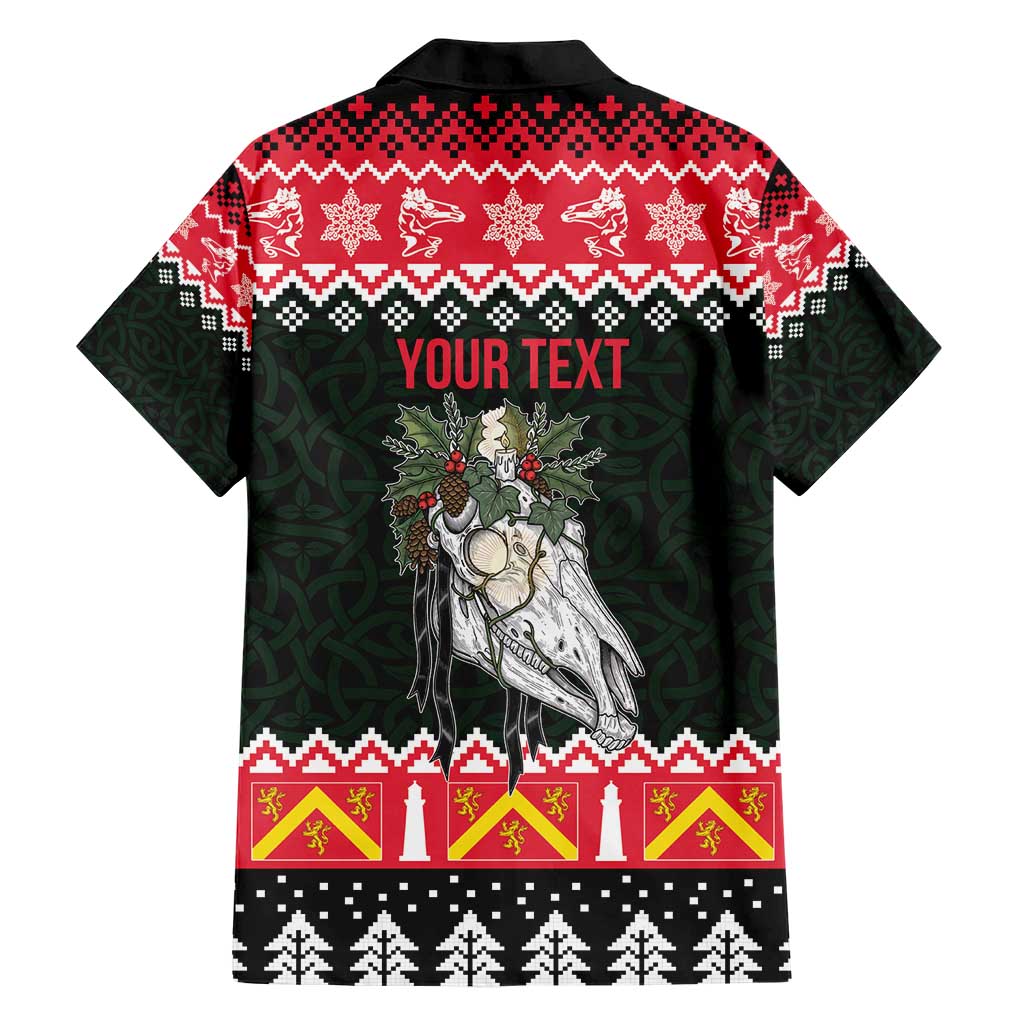 Personalized Anglesey Wales Christmas Family Matching Short Sleeve Bodycon Dress and Hawaiian Shirt Mari Lwyd Celtic Knot Style - Wonder Print Shop