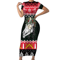 Personalized Anglesey Wales Christmas Family Matching Short Sleeve Bodycon Dress and Hawaiian Shirt Mari Lwyd Celtic Knot Style - Wonder Print Shop