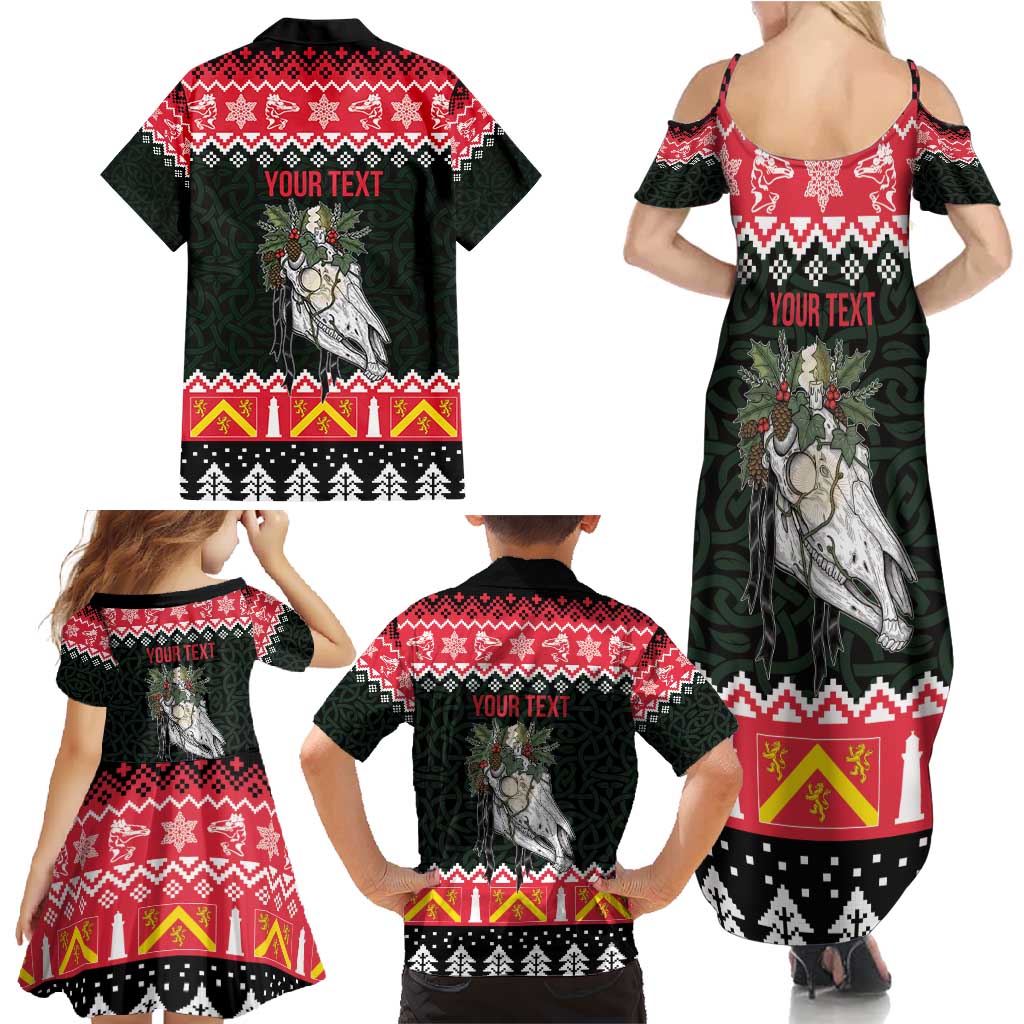 Personalized Anglesey Wales Christmas Family Matching Summer Maxi Dress and Hawaiian Shirt Mari Lwyd Celtic Knot Style - Wonder Print Shop