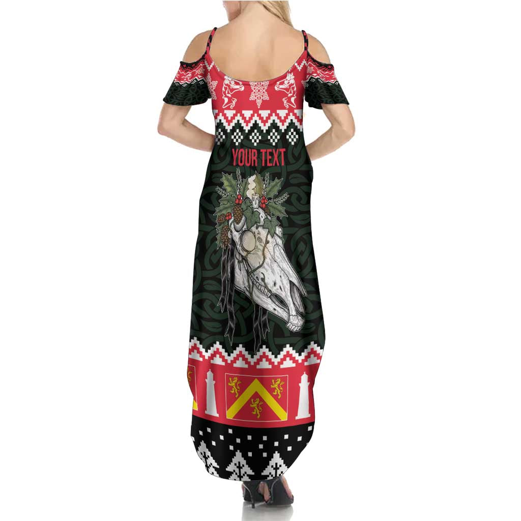 Personalized Anglesey Wales Christmas Family Matching Summer Maxi Dress and Hawaiian Shirt Mari Lwyd Celtic Knot Style - Wonder Print Shop