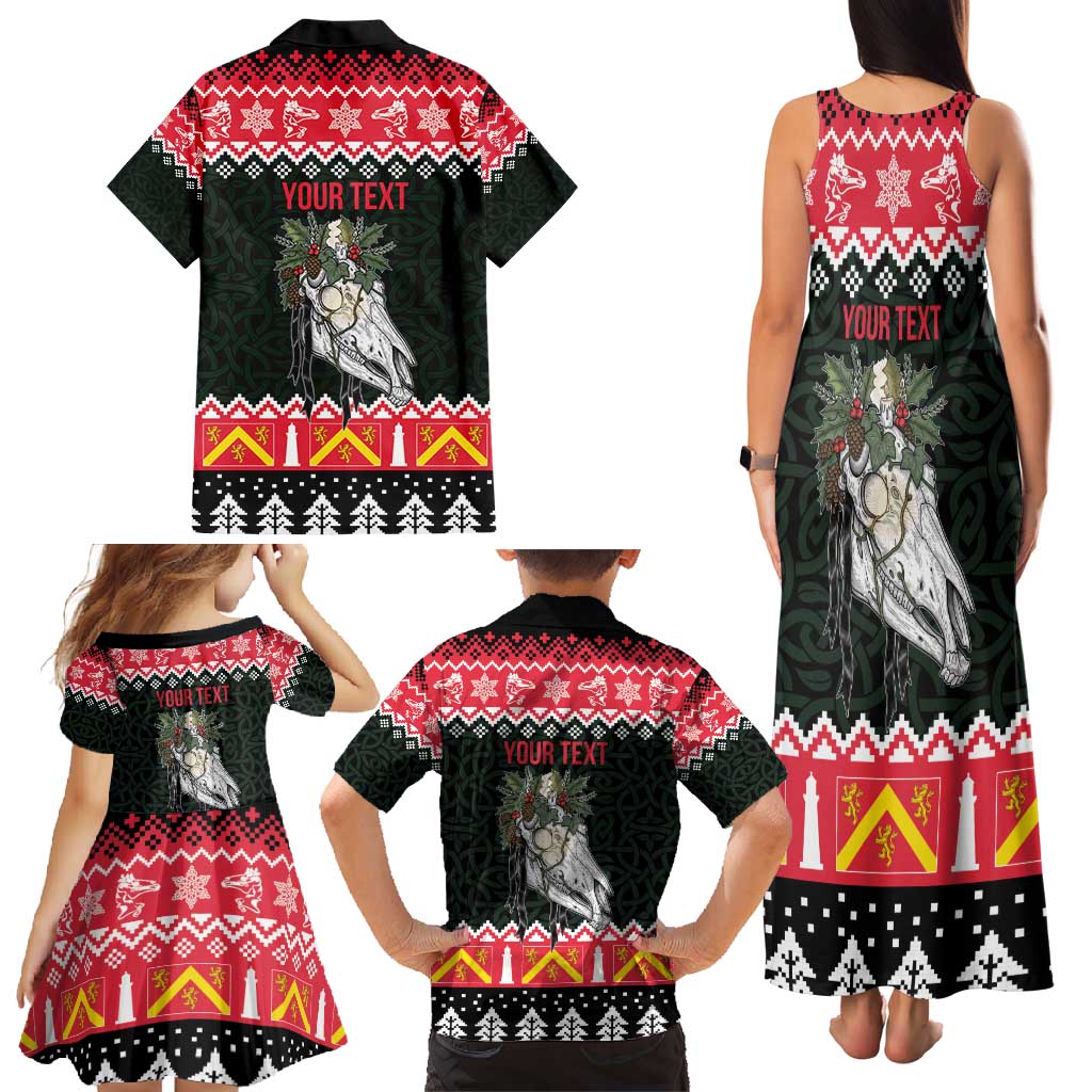 Personalized Anglesey Wales Christmas Family Matching Tank Maxi Dress and Hawaiian Shirt Mari Lwyd Celtic Knot Style - Wonder Print Shop