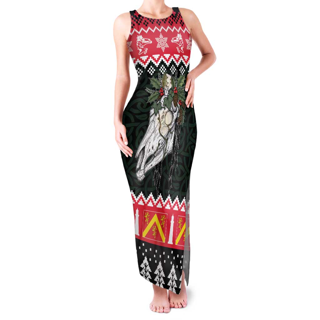 Personalized Anglesey Wales Christmas Family Matching Tank Maxi Dress and Hawaiian Shirt Mari Lwyd Celtic Knot Style - Wonder Print Shop