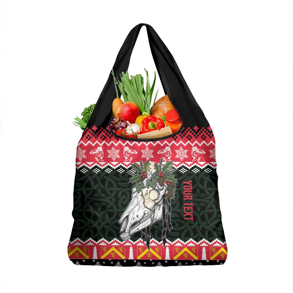 Personalized Anglesey Wales Christmas Grocery Bag Mari Lwyd Celtic Knot Style - Wonder Print Shop