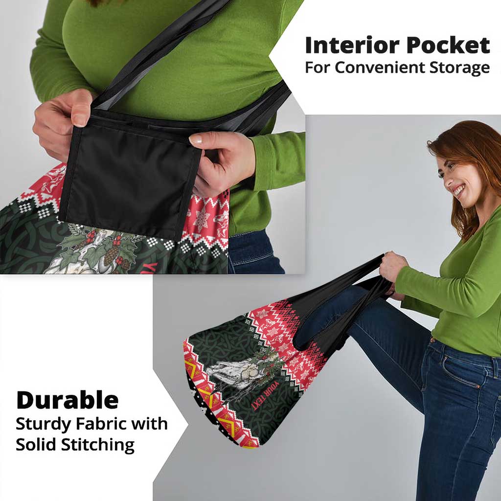 Personalized Anglesey Wales Christmas Grocery Bag Mari Lwyd Celtic Knot Style - Wonder Print Shop