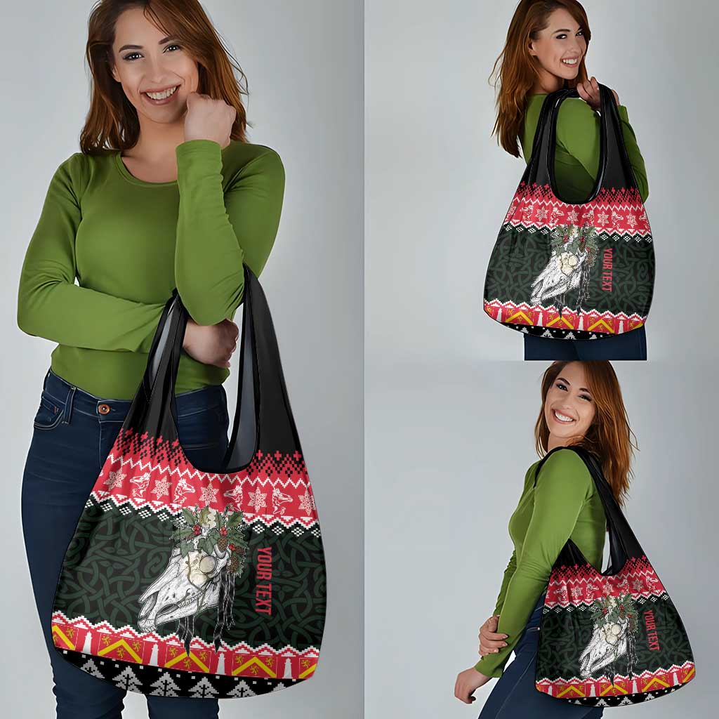 Personalized Anglesey Wales Christmas Grocery Bag Mari Lwyd Celtic Knot Style - Wonder Print Shop