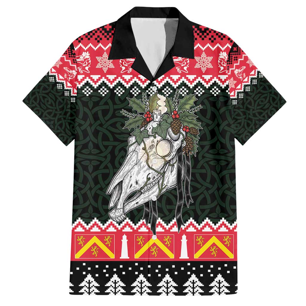 Personalized Anglesey Wales Christmas Hawaiian Shirt Mari Lwyd Celtic Knot Style - Wonder Print Shop