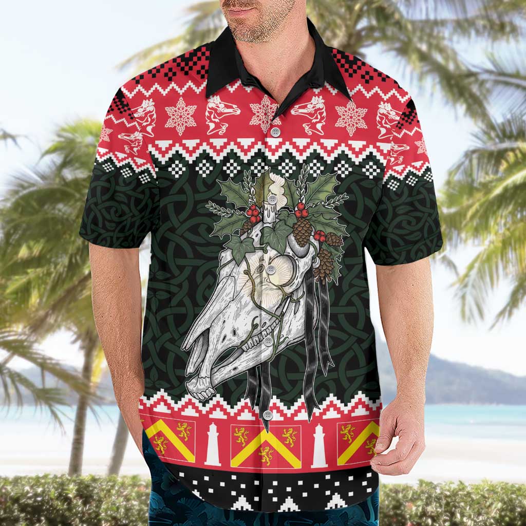 Personalized Anglesey Wales Christmas Hawaiian Shirt Mari Lwyd Celtic Knot Style - Wonder Print Shop
