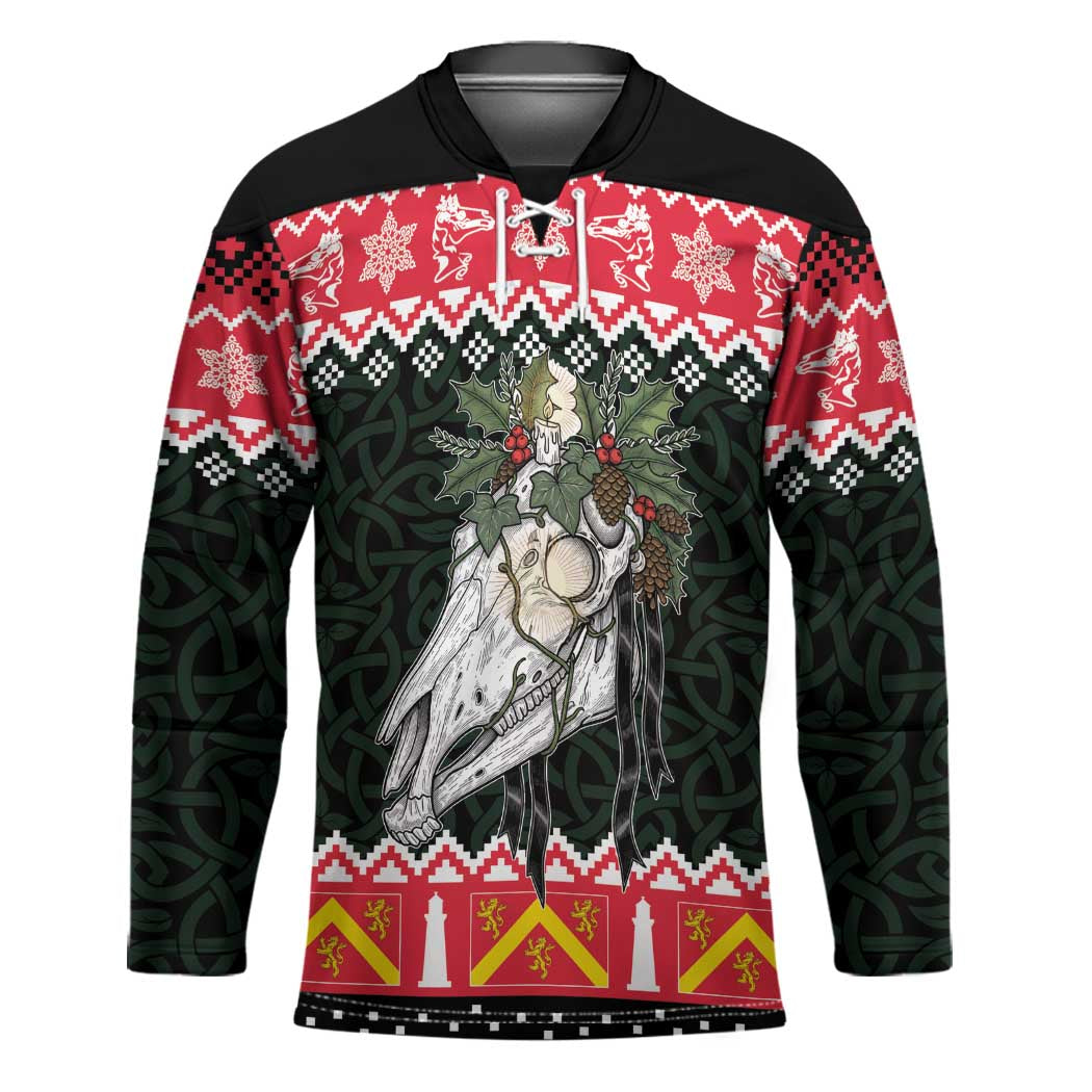Personalized Anglesey Wales Christmas Hockey Jersey Mari Lwyd Celtic Knot Style - Wonder Print Shop