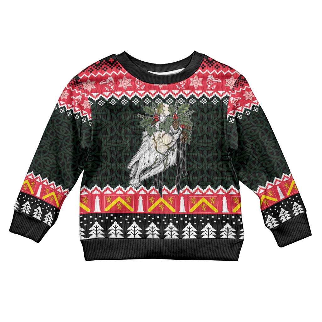 Personalized Anglesey Wales Christmas Kid Ugly Christmas Sweater Mari Lwyd Celtic Knot Style - Wonder Print Shop
