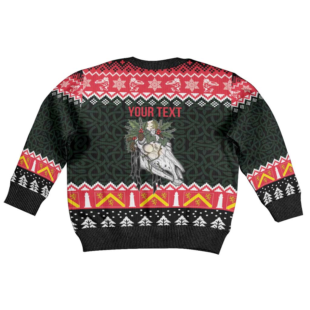 Personalized Anglesey Wales Christmas Kid Ugly Christmas Sweater Mari Lwyd Celtic Knot Style - Wonder Print Shop