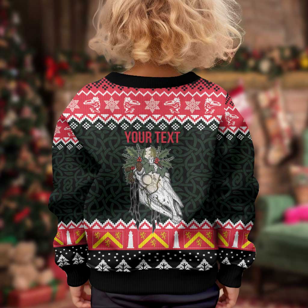 Personalized Anglesey Wales Christmas Kid Ugly Christmas Sweater Mari Lwyd Celtic Knot Style - Wonder Print Shop