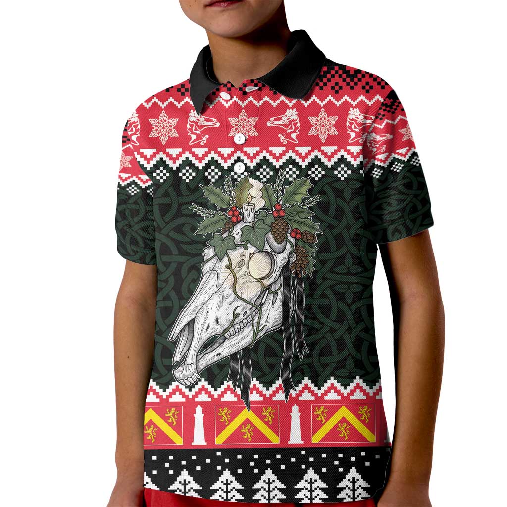 Personalized Anglesey Wales Christmas Kid Polo Shirt Mari Lwyd Celtic Knot Style - Wonder Print Shop