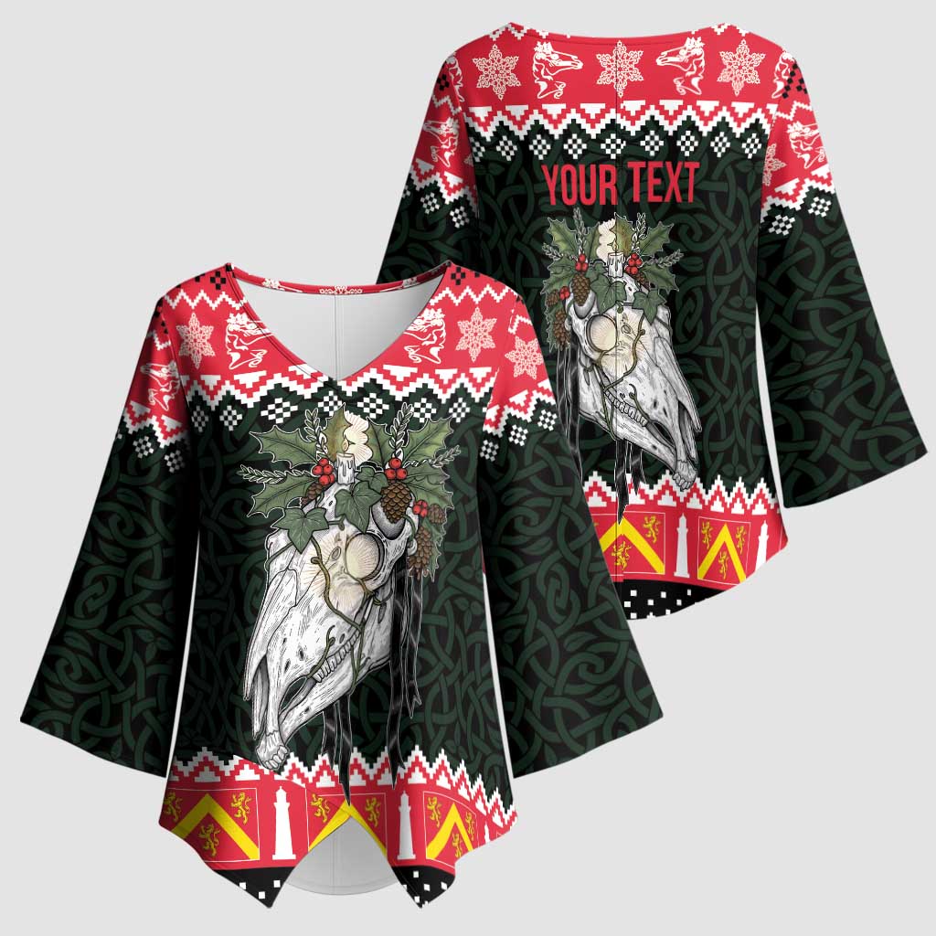 Personalized Anglesey Wales Christmas Kimono Sleeve Blouse Mari Lwyd Celtic Knot Style - Wonder Print Shop