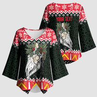 Personalized Anglesey Wales Christmas Kimono Sleeve Blouse Mari Lwyd Celtic Knot Style - Wonder Print Shop