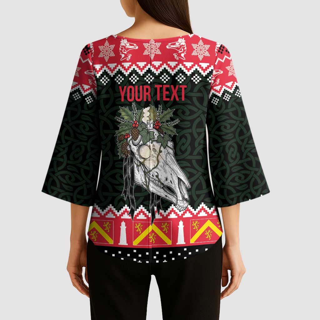 Personalized Anglesey Wales Christmas Kimono Sleeve Blouse Mari Lwyd Celtic Knot Style - Wonder Print Shop