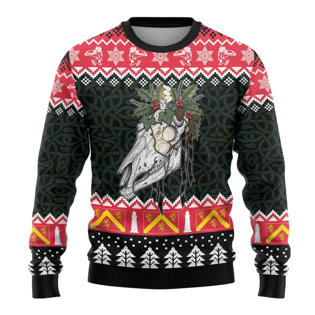 Personalized Anglesey Wales Christmas Ugly Christmas Sweater Mari Lwyd Celtic Knot Style - Wonder Print Shop