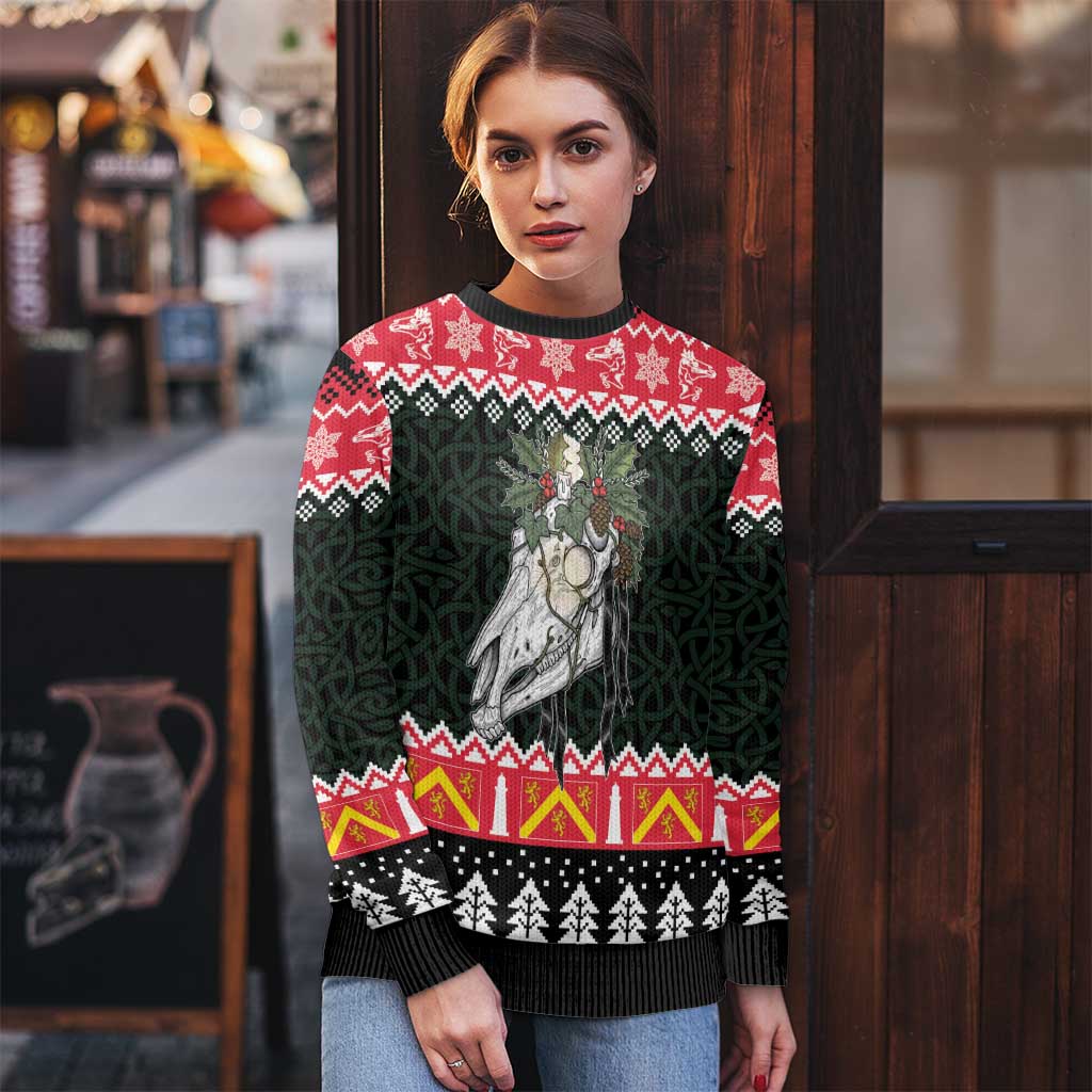Personalized Anglesey Wales Christmas Ugly Christmas Sweater Mari Lwyd Celtic Knot Style - Wonder Print Shop
