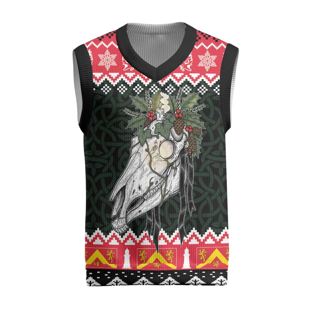 Personalized Anglesey Wales Christmas Knitted V-Neck Vest Mari Lwyd Celtic Knot Style - Wonder Print Shop