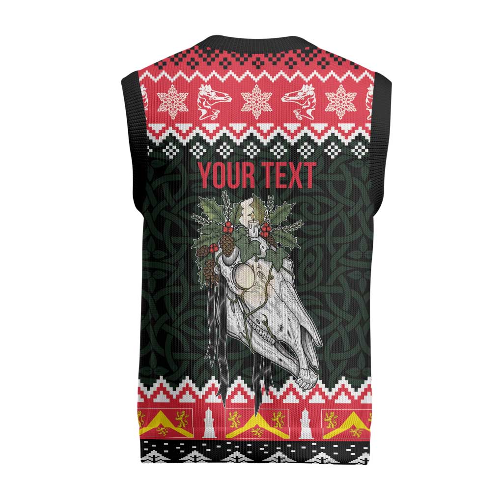 Personalized Anglesey Wales Christmas Knitted V-Neck Vest Mari Lwyd Celtic Knot Style - Wonder Print Shop