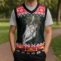 Personalized Anglesey Wales Christmas Knitted V-Neck Vest Mari Lwyd Celtic Knot Style - Wonder Print Shop