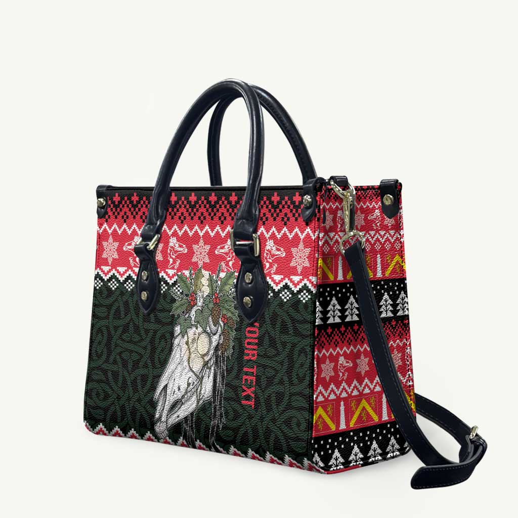 Personalized Anglesey Wales Christmas Leather Bag Mari Lwyd Celtic Knot Style - Wonder Print Shop