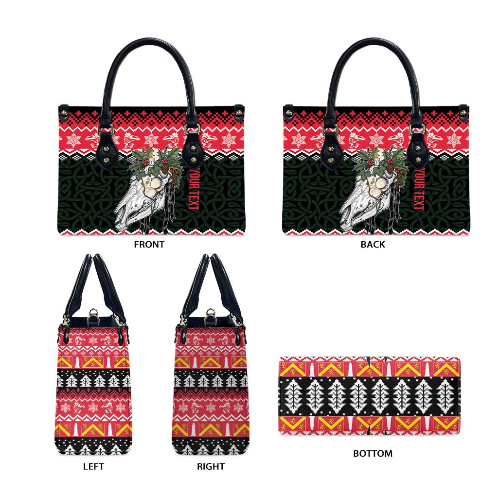 Personalized Anglesey Wales Christmas Leather Bag Mari Lwyd Celtic Knot Style - Wonder Print Shop