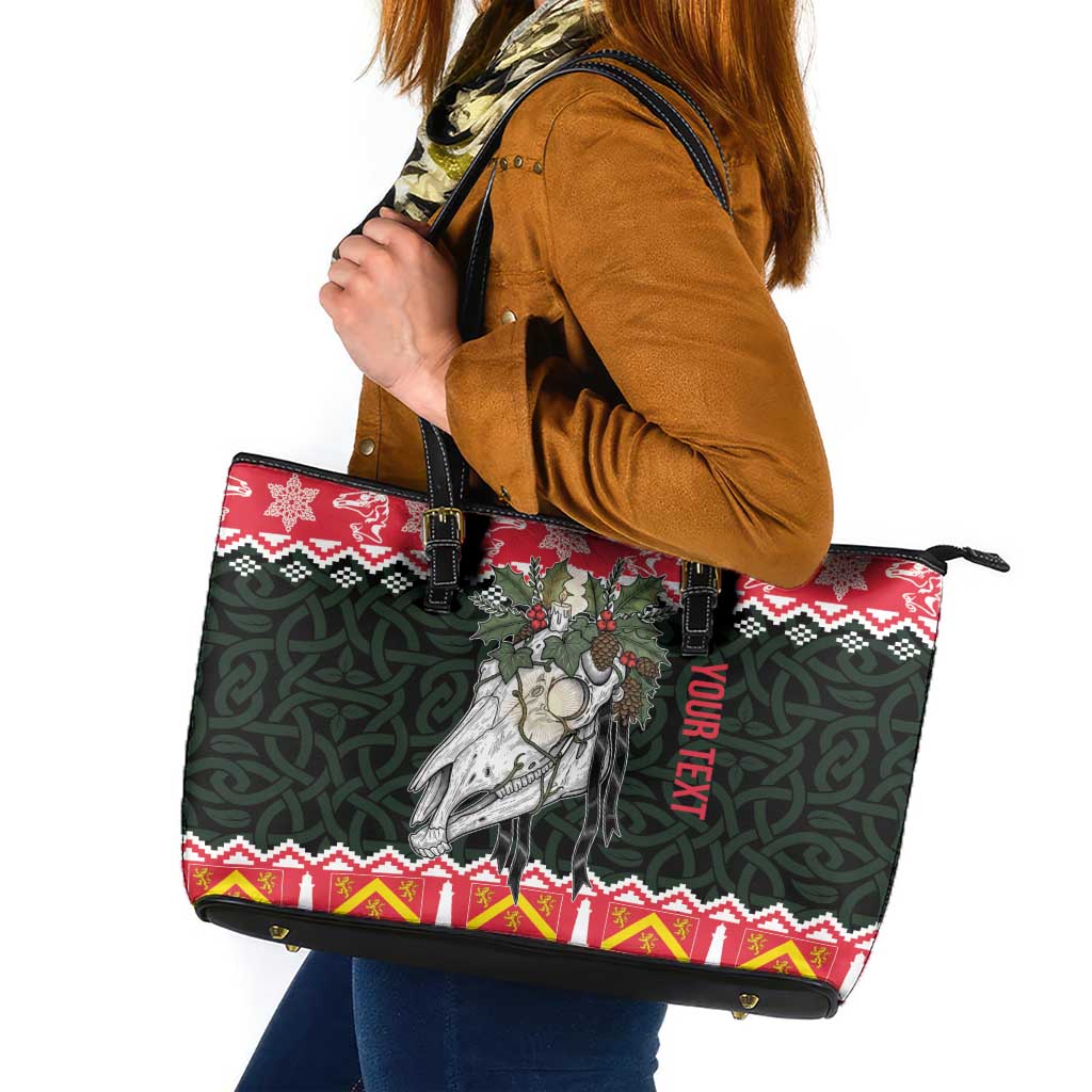 Personalized Anglesey Wales Christmas Leather Tote Bag Mari Lwyd Celtic Knot Style - Wonder Print Shop