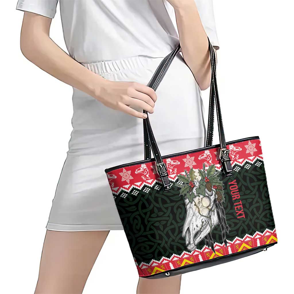 Personalized Anglesey Wales Christmas Leather Tote Bag Mari Lwyd Celtic Knot Style - Wonder Print Shop