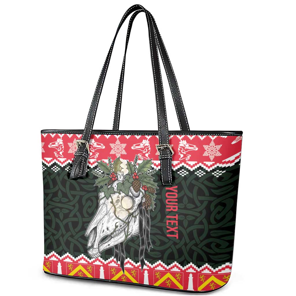Personalized Anglesey Wales Christmas Leather Tote Bag Mari Lwyd Celtic Knot Style - Wonder Print Shop