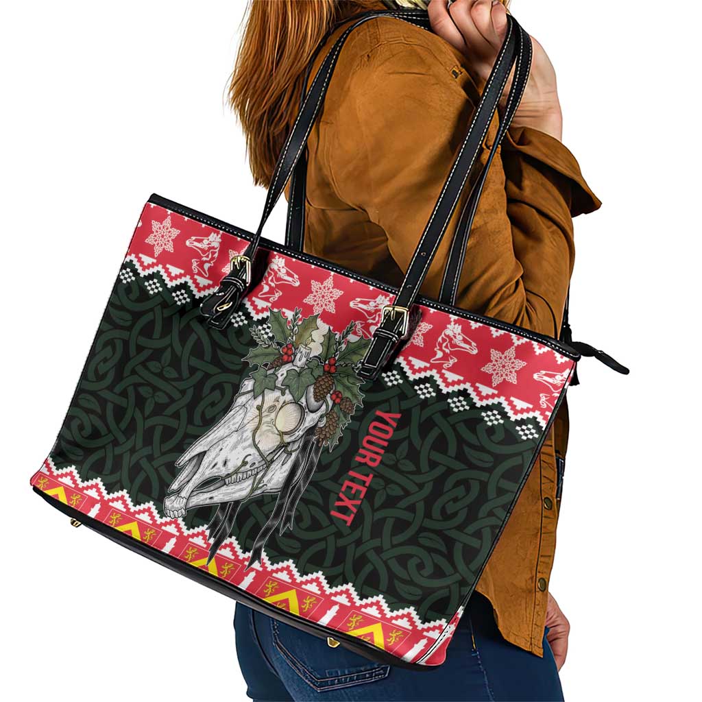 Personalized Anglesey Wales Christmas Leather Tote Bag Mari Lwyd Celtic Knot Style - Wonder Print Shop