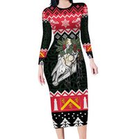 Personalized Anglesey Wales Christmas Long Sleeve Bodycon Dress Mari Lwyd Celtic Knot Style - Wonder Print Shop