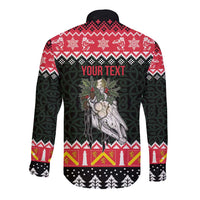Personalized Anglesey Wales Christmas Long Sleeve Button Shirt Mari Lwyd Celtic Knot Style - Wonder Print Shop