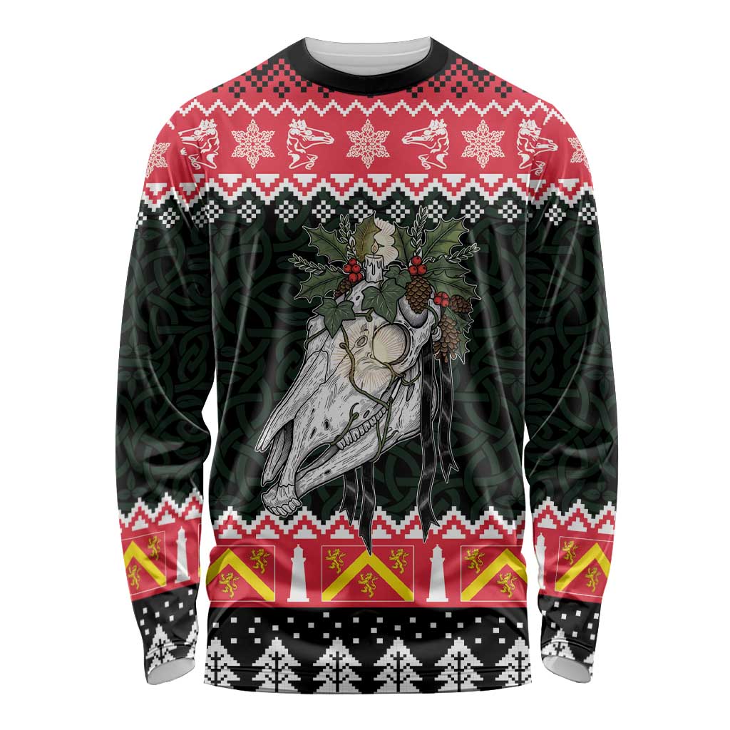 Personalized Anglesey Wales Christmas Long Sleeve Shirt Mari Lwyd Celtic Knot Style - Wonder Print Shop