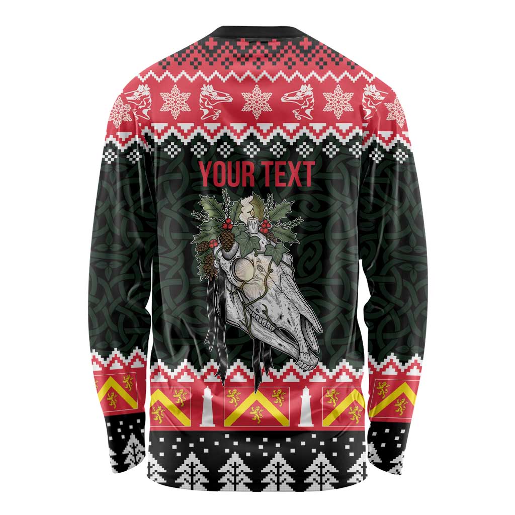 Personalized Anglesey Wales Christmas Long Sleeve Shirt Mari Lwyd Celtic Knot Style - Wonder Print Shop