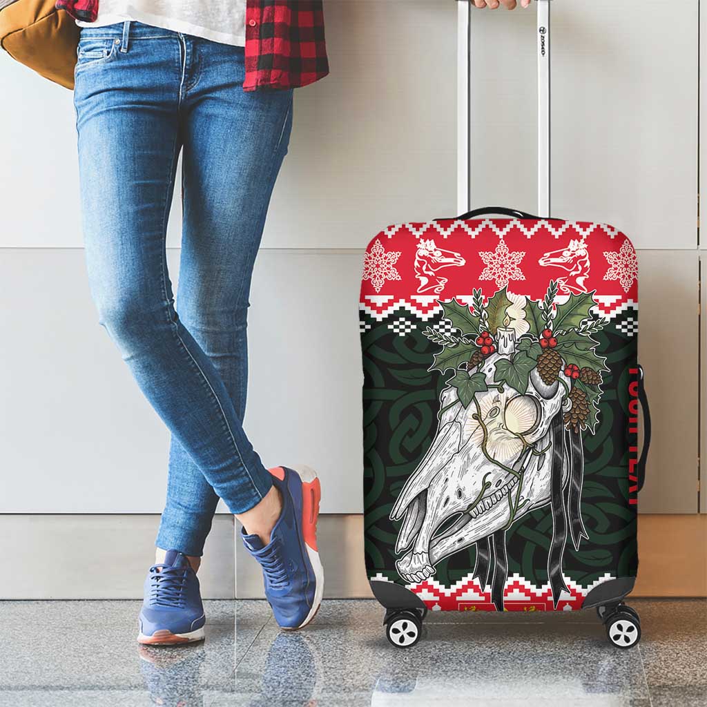 Personalized Anglesey Wales Christmas Luggage Cover Mari Lwyd Celtic Knot Style - Wonder Print Shop