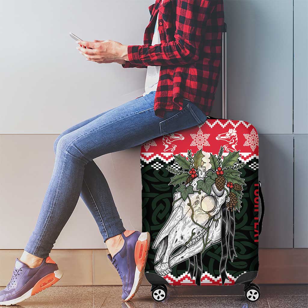 Personalized Anglesey Wales Christmas Luggage Cover Mari Lwyd Celtic Knot Style - Wonder Print Shop